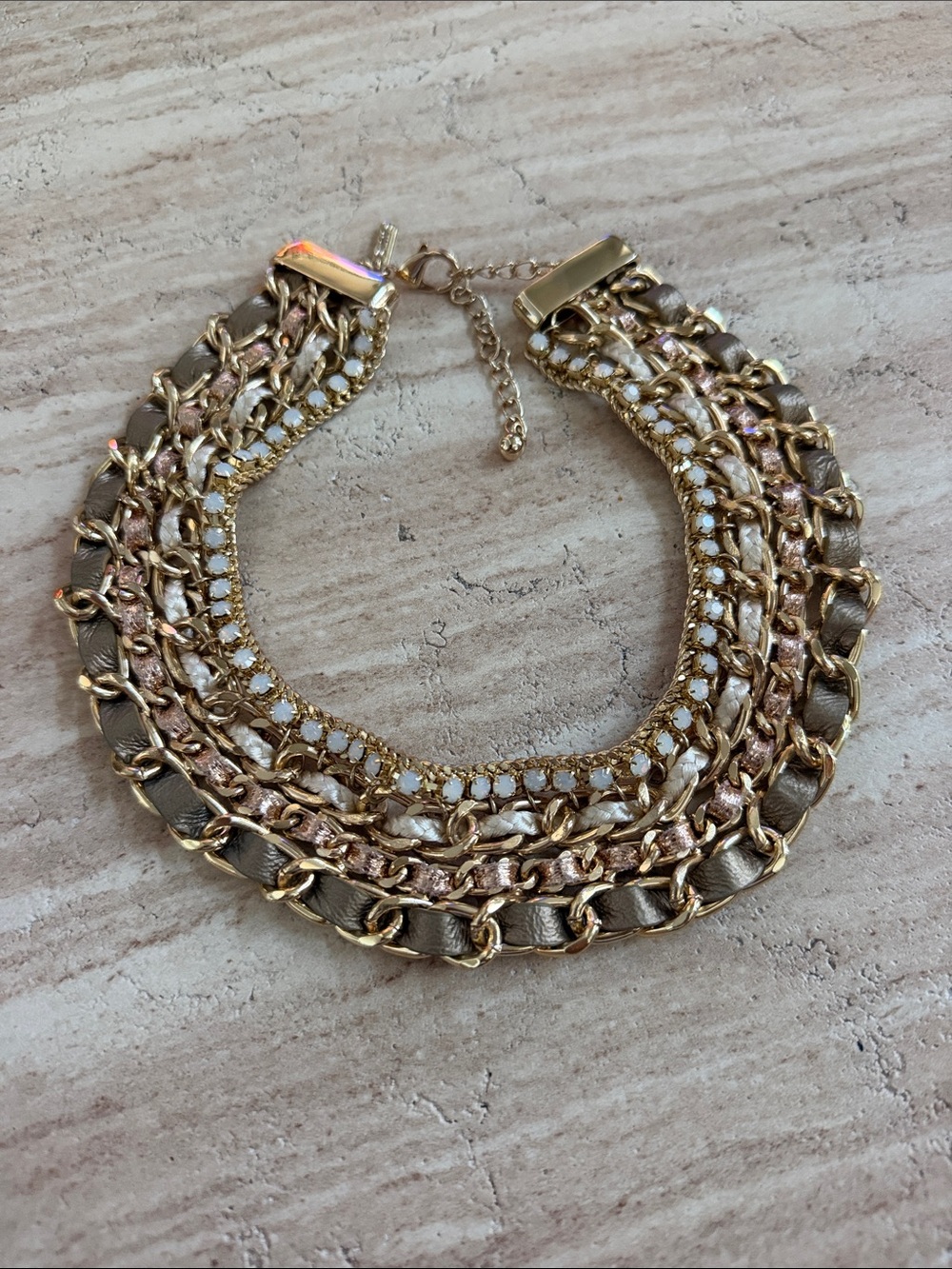White House Black Market Gold and Taupe Layered Chain Necklace
